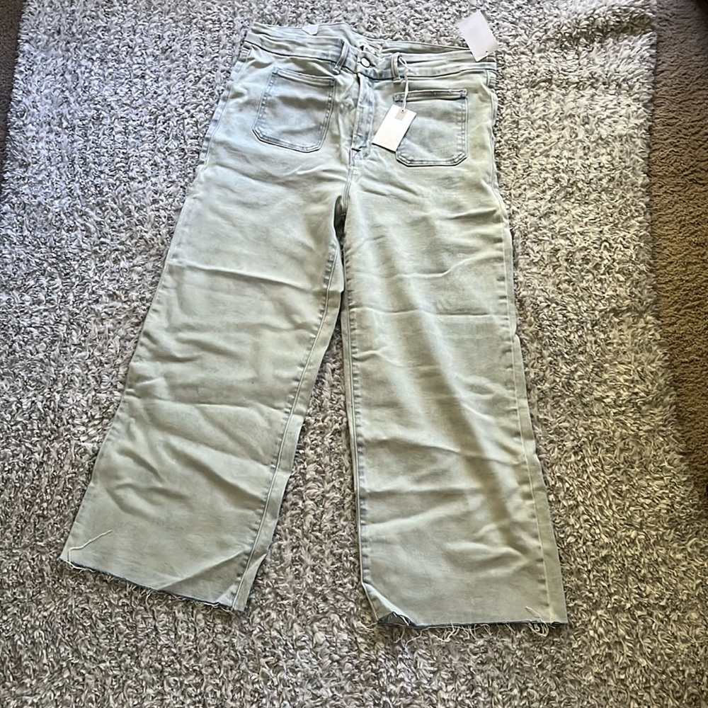 Good American Good Waist Blue Cropped Palazzo Jeans, 14